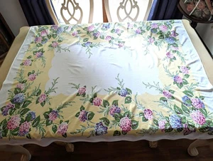 Hydrangea Pink, Blue summer vintage tablecloth sunny yellow  SALE - Picture 1 of 3