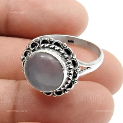 Naturale Calcedonio Cocktail Regalo di Natale Anello Vero 925 Argento Sterling - Immagine 1 di 4