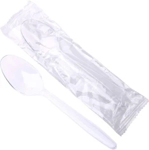 6" Clear Plastic Spoons, 100 Wrapped, for Party, Wedding - Picture 1 of 6