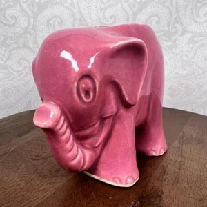 Vintage Pink McCoy USA Pottery Elephant Trunk Up Figurine Planter Vase Lucky - Picture 1 of 10