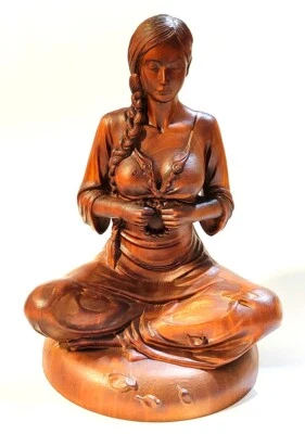 BY155 - 11.5 厘米高手工雕刻方木雕刻雕像:美丽的女孩女人 — 第 1/4 张图片