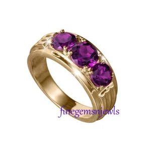 Natural Amethyst Gemstones with 925 Sterling Silver Gold Plated Ring For Men #55 - Picture 1 of 4