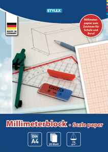 Millimeterpapier Block DIN A4 20 Blatt 70 g/m² Zeichenpapier Millimeterblock
