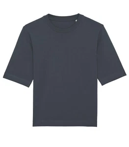 T-shirt Donna Cotone Biologico Maglietta Moda Boxy Girocollo 100% Organic Cotton - Picture 1 of 3