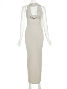 Women Evening Dress with Scarf Hollow Back Split Skinny Ladies Formal Vestidos - Picture 1 of 20