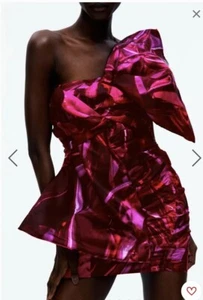 H&M Innovation Studio Assymetric Pink Big Bow Fitted Dress Designer UK XS - Picture 1 of 4