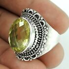 Gift For Woman Natural Lemon Topaz Statement Trendy Ring Size R 925 Silver C73