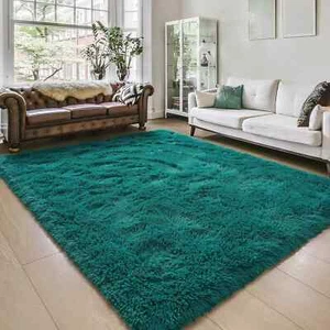 5x8 ft Blue Fluffy Shag Rug for Living Room, Soft Plush Rugs for Bedroom Living - Picture 1 of 31