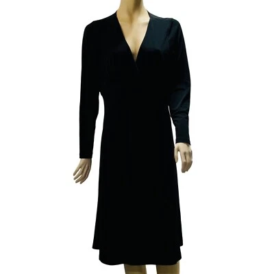 INC Women's Dress Black Stretch Poly Jersey Knit Surplice Bodice Midi Size XL - Image 1 of 4