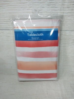New! Rectangle Pink Ombre Stripes Rainbow 52x70" Vinyl Flannel Back Tablecloth  - Image 1 of 4