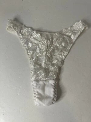 NWT Vtg Rene Rofe white Shimmer Sheer floral thong L/7 Panties RARE - Image 1 of 3