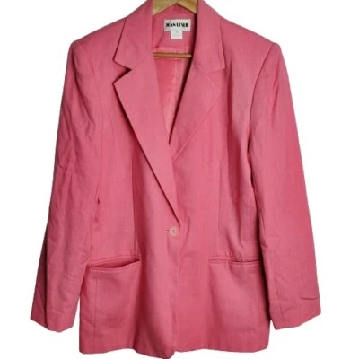 Vintage 90's Joan Leslie Bright Pink Button Down Blazer Jacket Size 12 - Image 1 of 4