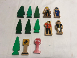 Lot of 13 Thomas The Tank Engine Figures Trees Signs Wooden Railway Train