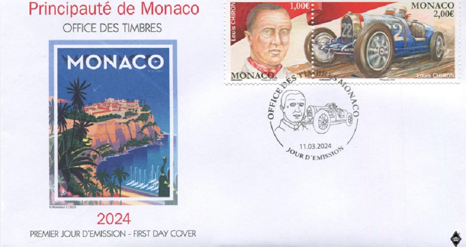 Monaco 2024 First Day Cover LEGENDARY FORMULA 1 DRIVERS - LOUIS CHIRON  MNH - Image 1 of 1