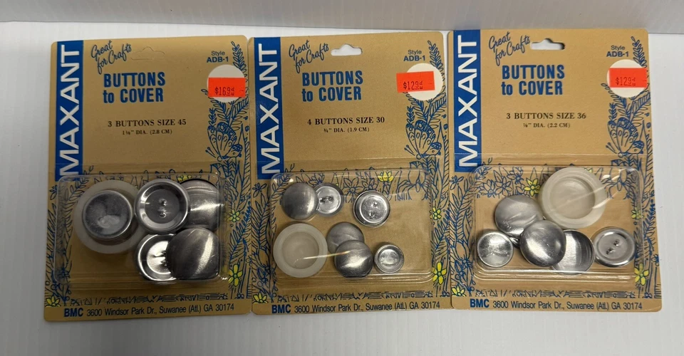 MAXANT #ADB-1 3 BUTTONS 7/8" DIA. (2.2 CM) 3 PACKAGES COME IN 1 SET SIZE 36 - Image 1 of 1