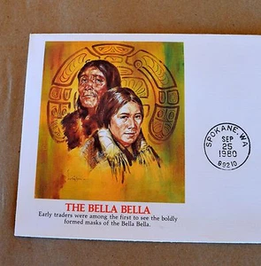 VTG US Postage Cachet FDC #1834 Bella Bella Indian Art Mask Heiltsuk 15c 1980 - Picture 1 of 6