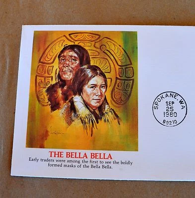 VTG US Postage Cachet FDC #1834 Bella Bella Indian Art Mask Heiltsuk 15c 1980 - Image 1 of 4