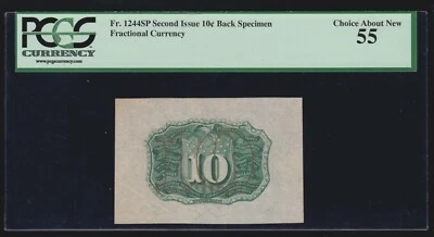 US 10c Fractional Currency Note 2nd Issue Back Specimen FR 1244sp PCGS 55 AU - Image 1 of 2