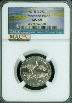2018 D CUMBERLAND ISLAND QUARTER NGC MS68 PQ MAC FINEST GRADE & SPOTLESS .  - Image 1 of 2