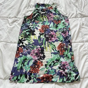 C&C California Womens S 100% Linen Sleeveless Dress Tropical Palm Floral Halter - Picture 1 of 7