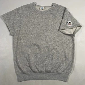 VTG 80s Adidas Short Sleeve Sweatshirt Adult Medium Heather Gray Workout Fitness - Picture 1 of 7