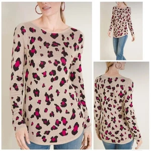 Chico's Animal Print Bateau-Neck Pullover Soft Sweater in Size 2 Large 12/14 - Picture 1 of 11
