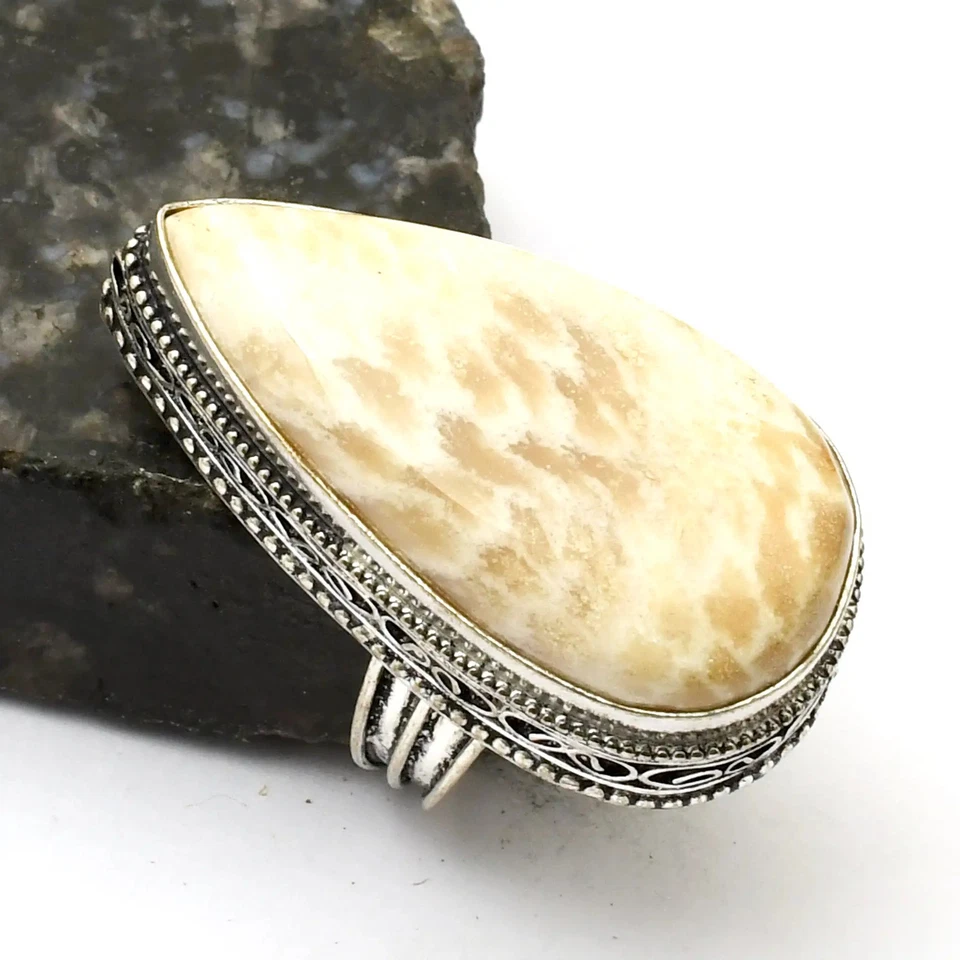 Anillo de encaje amarillo ágata piedras preciosas diseño étnico antiguo joyería EE. UU. talla 7 AR 32091 Foto 1 de 1