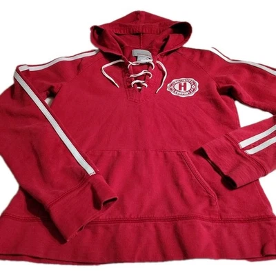 Sudadera con capucha vintage Y2K Hollister con cordones roja blanca pequeña para mujer Foto 1 de 4