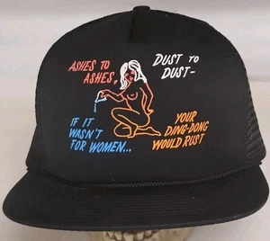 Vintage Truckermütze Kappe Druckknopf hinten verstellbar schwarz verhindert Ding Dong Rost lustig  - Bild 1 von 8