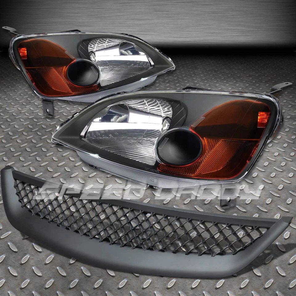 PARA 01-03 HONDA CIVIC EM/ES REJILLA NEGRA + CARCASA FAROS LÁMPARA REFLECTOR ÁMBAR Foto 1 de 1
