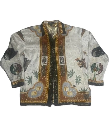 Camisa de Seda Metálica Vintage Para Hombre Hermosa Vaquera Occidental Juego Marihuana XL Foto 1 de 4