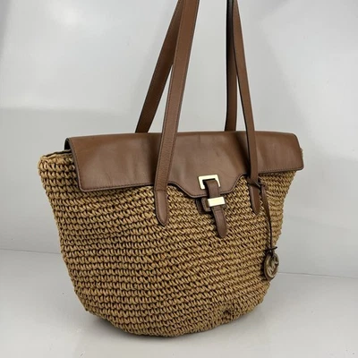 Michael Kors Bag Basket Weaved Hand Bag With Leather Straps 17”x12” - Image 1 of 4