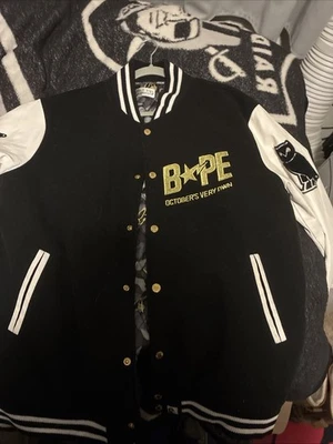 SIZE M A BATHING APE OVO DRAKE BAPE VARSITY JACKET LEATHER WOOL Travis Sb Retro - Image 1 of 4