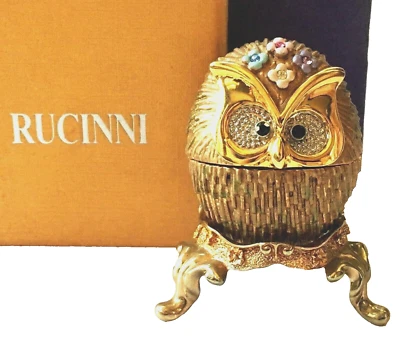 Búho Baratija Caja Figura Pájaro Joyado Sobre Soporte Swarovski Cristal Rucinni Nuevo Foto 1 de 4