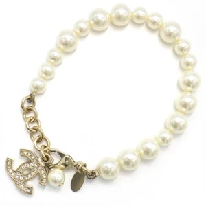 Pulsera Chanel Marca Coco 2013 Perla Imitación Strass Metal Chapado en Oro - Imagen 1 de 7