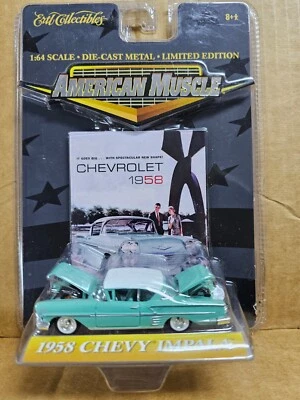 ERTL American Muscle 1958 Chevy Impala 1 64 Scale Teal Roof cracked paint - Image 1 of 4