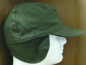 SWEDISH MILITARY M 59 SUMMER FIELD CAP HAT W/ EAR FLAPS POLY/COTTON  OLIVE GREEN - Picture 1 of 6