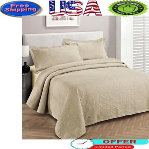 Machine Washable King/California King Embossed Bed Cover Set - Comfort in Beige - Picture 1 of 2