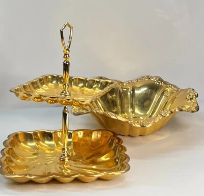 Soporte de exhibición y cuenco chapados en oro de 24K de Lehman L.B. N.Y. Foto 1 de 4