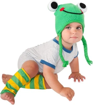 Kit de Disfraz de Rana Bebé Rubí Calentadores de Piernas y Sombrero de Ganchillo - Juego de Rana -6-12 Mo Foto 1 de 2