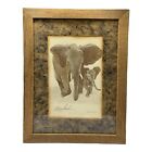 Mary Dinkins 1976 Signed Elephant And Baby Elephant Print Mat & Framed GORGEOUS!