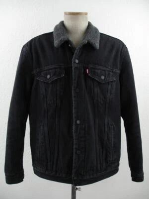 Levi's Men's sz XL Regular Fit Sherpa Faux Fur Lined Denim Trucker Jacket Black - Image 1 of 4