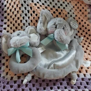 Baby Security Blanket Lovey Snuggy Elephant Bearington Collection & Rattle  - Picture 1 of 6