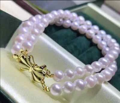 AAA 7-8mm Double Strands akoya WHITE PEARL BRACELET 7.5-8  inch 14k - Image 1 of 4