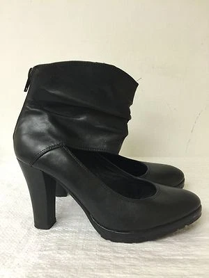 5th Avenue Mujer Talla 7 Tacón Alto Cuero Negro Zapatos al Tobillo con Cremallera Trasera Foto 1 de 4