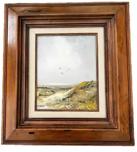 Original Meereslandschaft Gemälde Ozean Strand Möwen Wellen gerahmt Kunst 18,5x16,5 - Bild 1 von 4