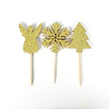 12pcs Christmas Cake Toppers Christmas Tree Cartoon Cupcake Decor