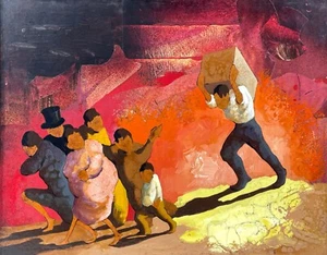 Andres Escartin Oil painting of Man carrying box, Framed and Signed - Picture 1 of 1