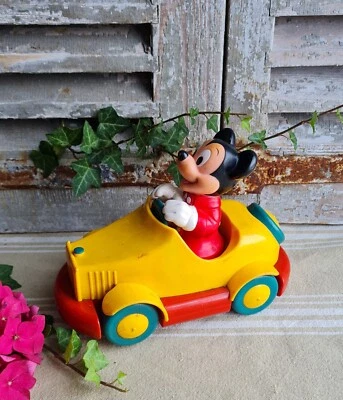 ANCIEN JOUET ENFANT AUTOMATE MICKEY VOITURE  IDEAL DISNEY 1992 - Photo 1/4