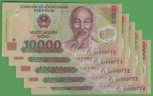 Vietnam 10,000 Lot 5 Consecutive Serial Numbers P-119 Uncirculated Banknotes - Picture 1 of 3
